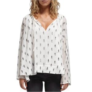 IRO Naomie White & Silver Metallic Silk Tie-Neck Blouse - Size 36 (US 4)